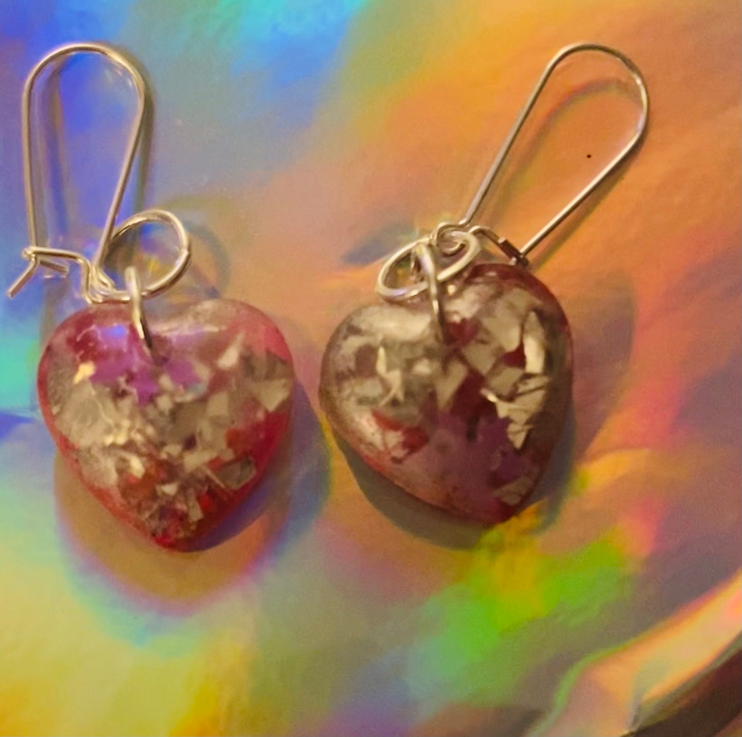 Handmade Resin Heart Wire Earrings w/Silver Plated Wires & Findings