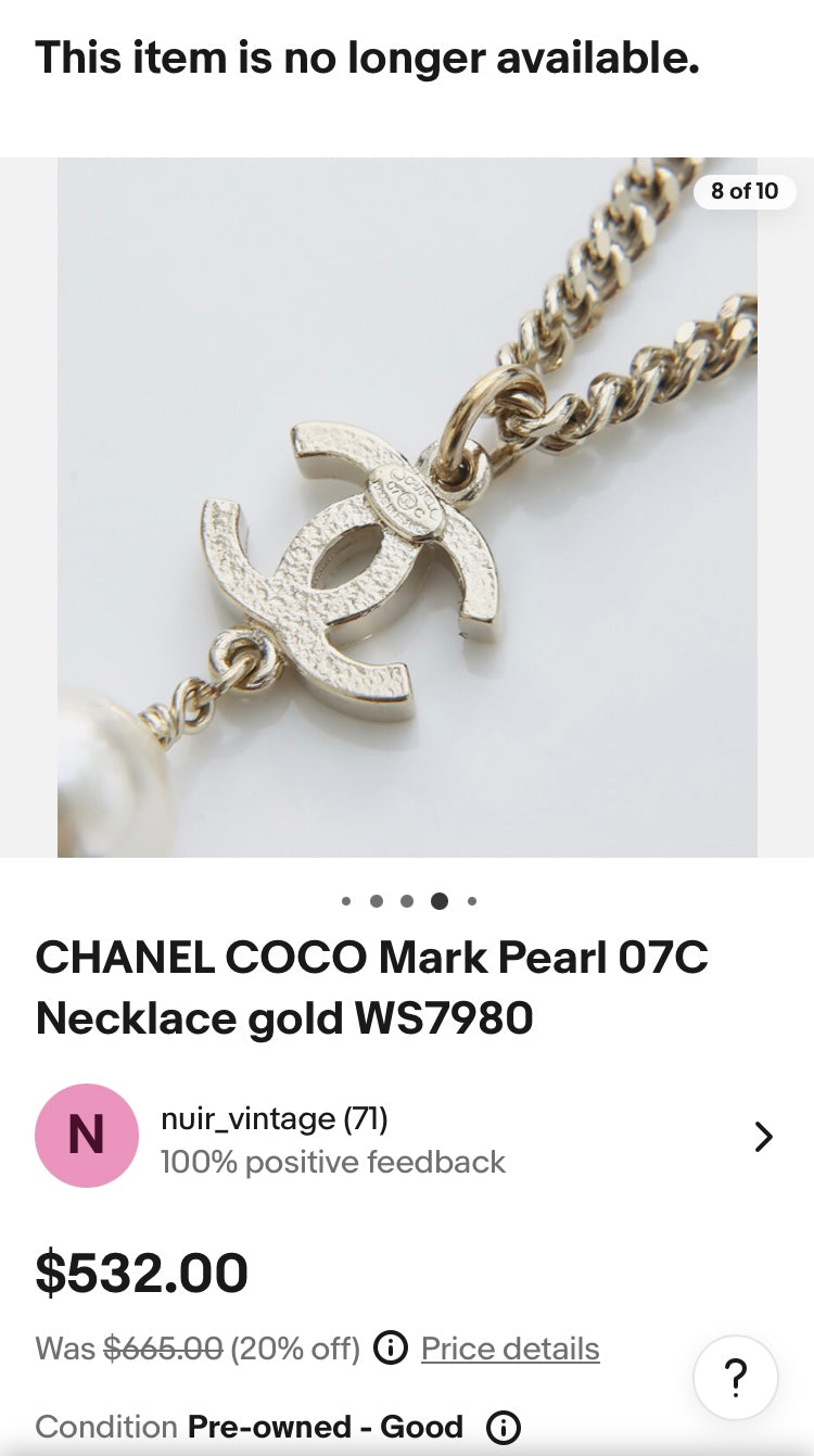 Authentic Chanel Pearl Logo Wave Black & Gold Necklace