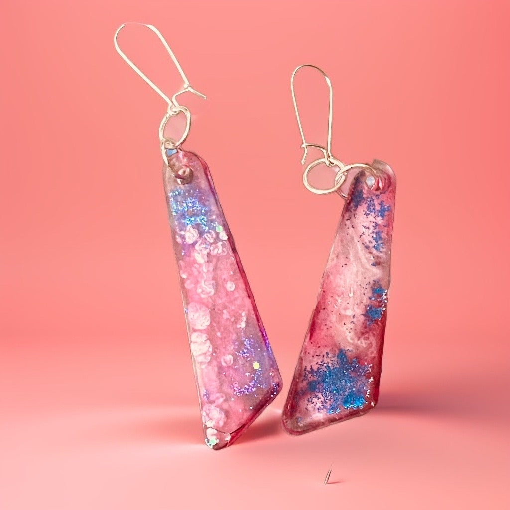 Silver-Plated Wired, Handmade Resin Earrings
