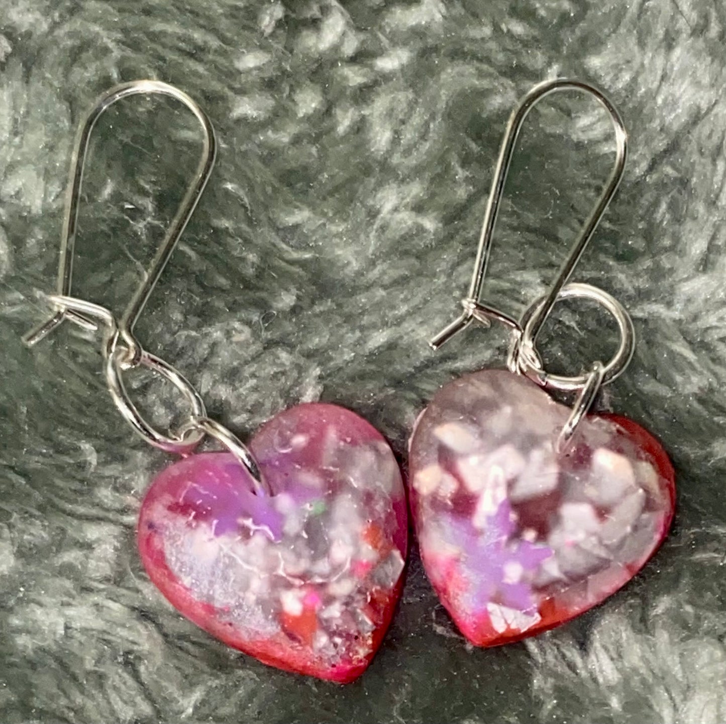 Handmade Resin Heart Wire Earrings w/Silver Plated Wires & Findings