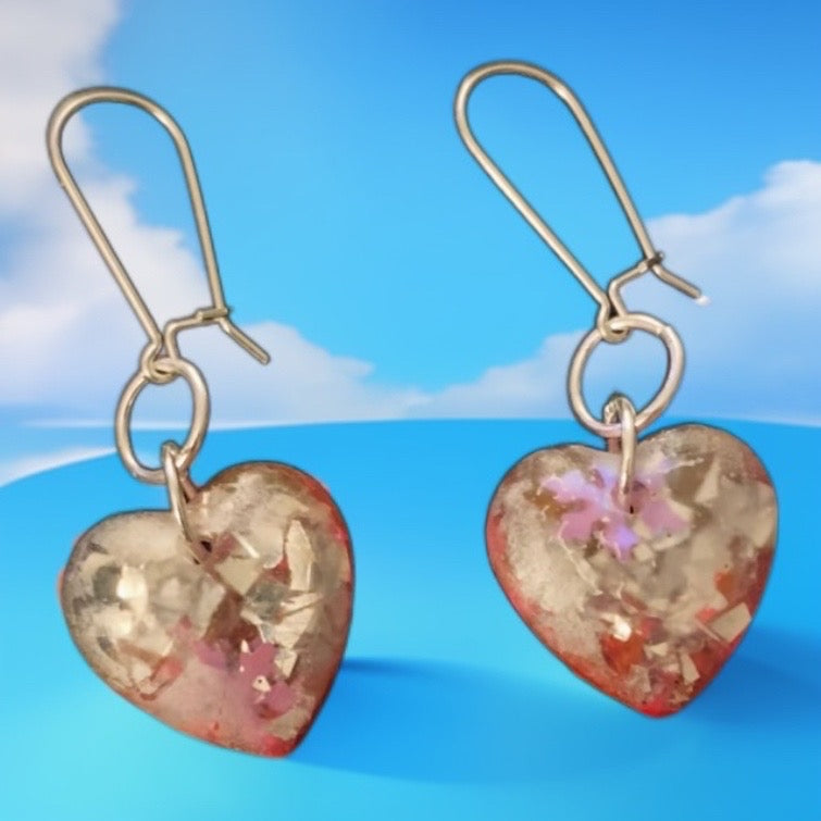 Handmade Resin Heart Wire Earrings w/Silver Plated Wires & Findings