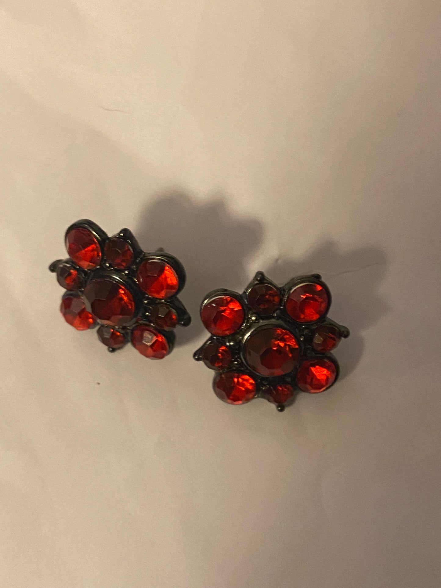 Red Metal & Glass Post Earrings