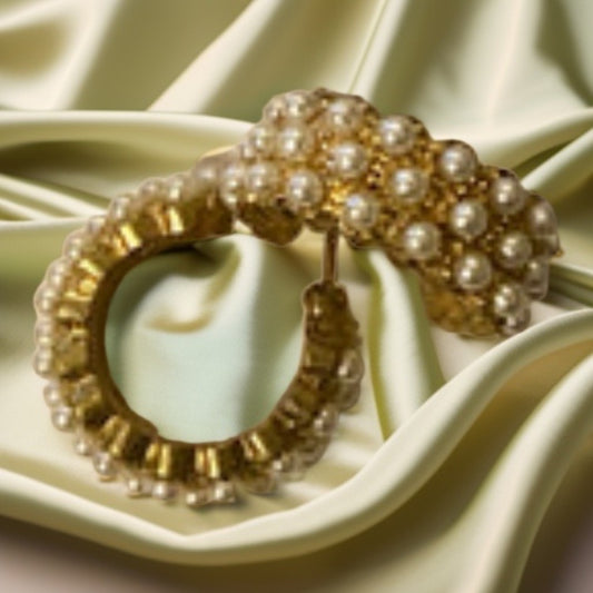 Vintage Faux Pearl gold-toned hoop earrings