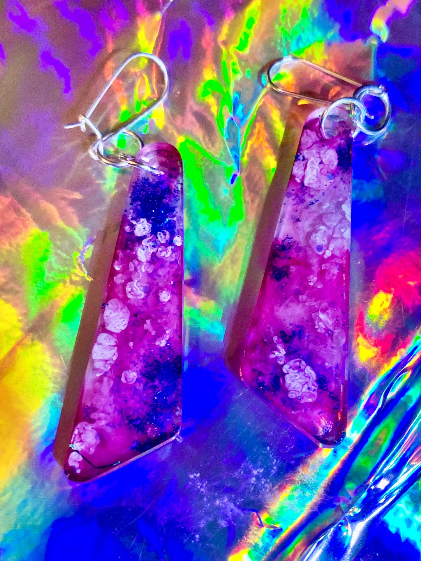 Silver-Plated Wired, Handmade Resin Earrings