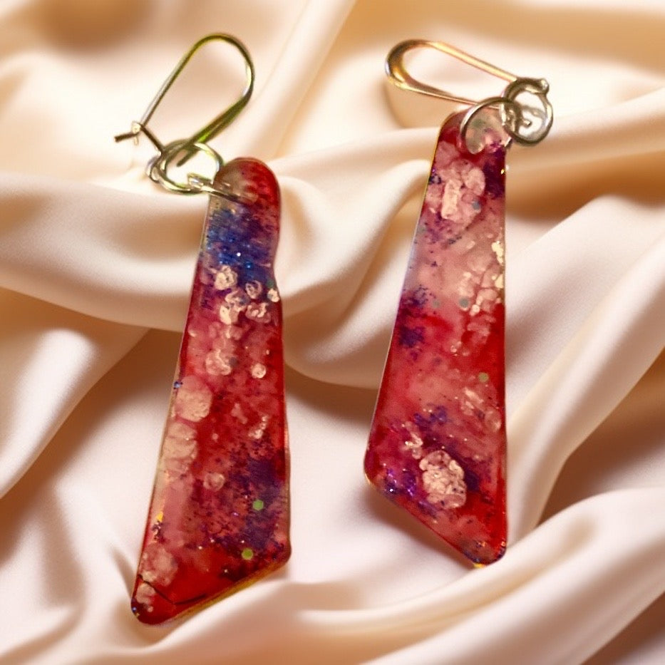 Silver-Plated Wired, Handmade Resin Earrings