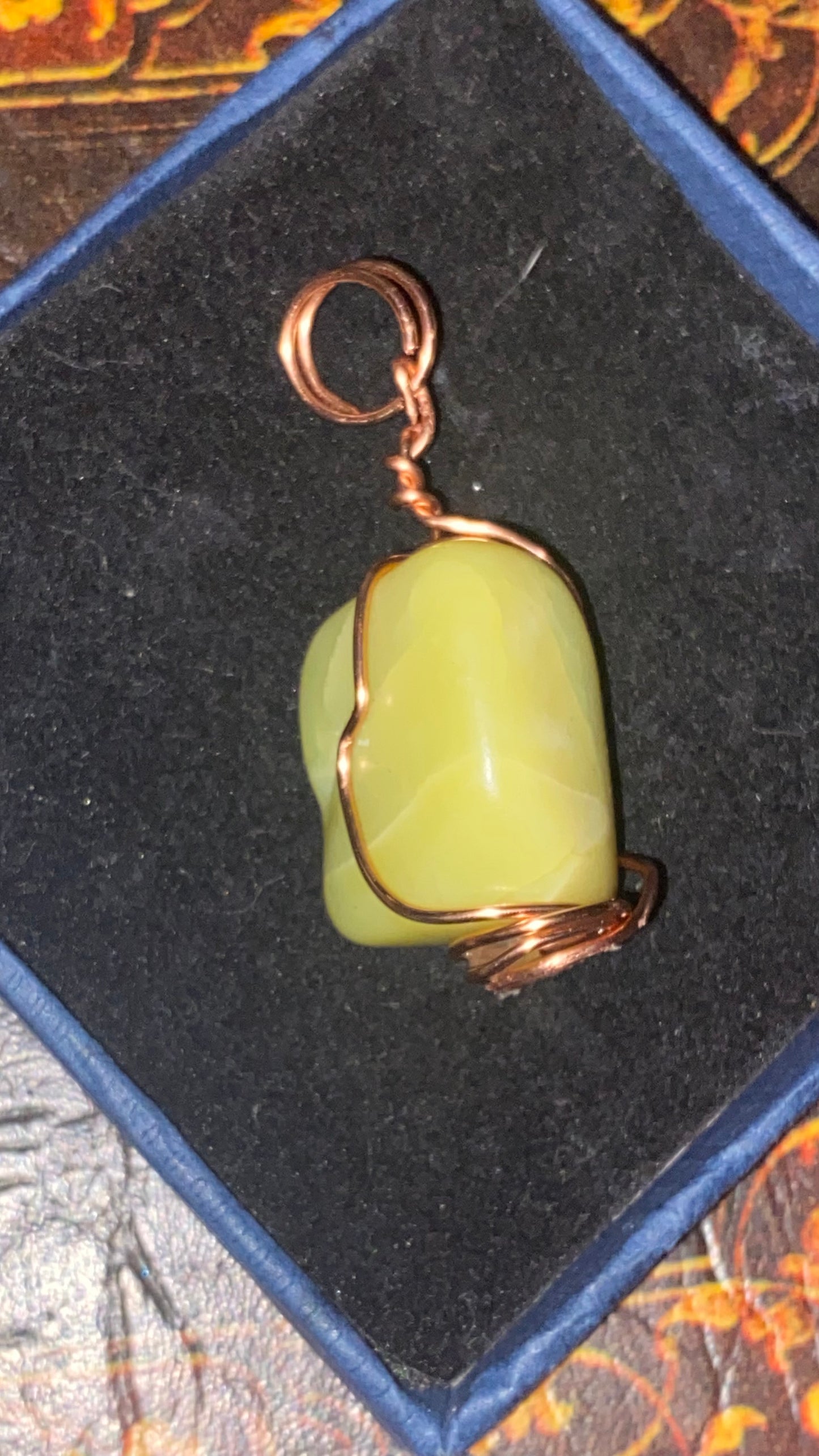 Copper wire wrapped Serpentine Gemstone necklace