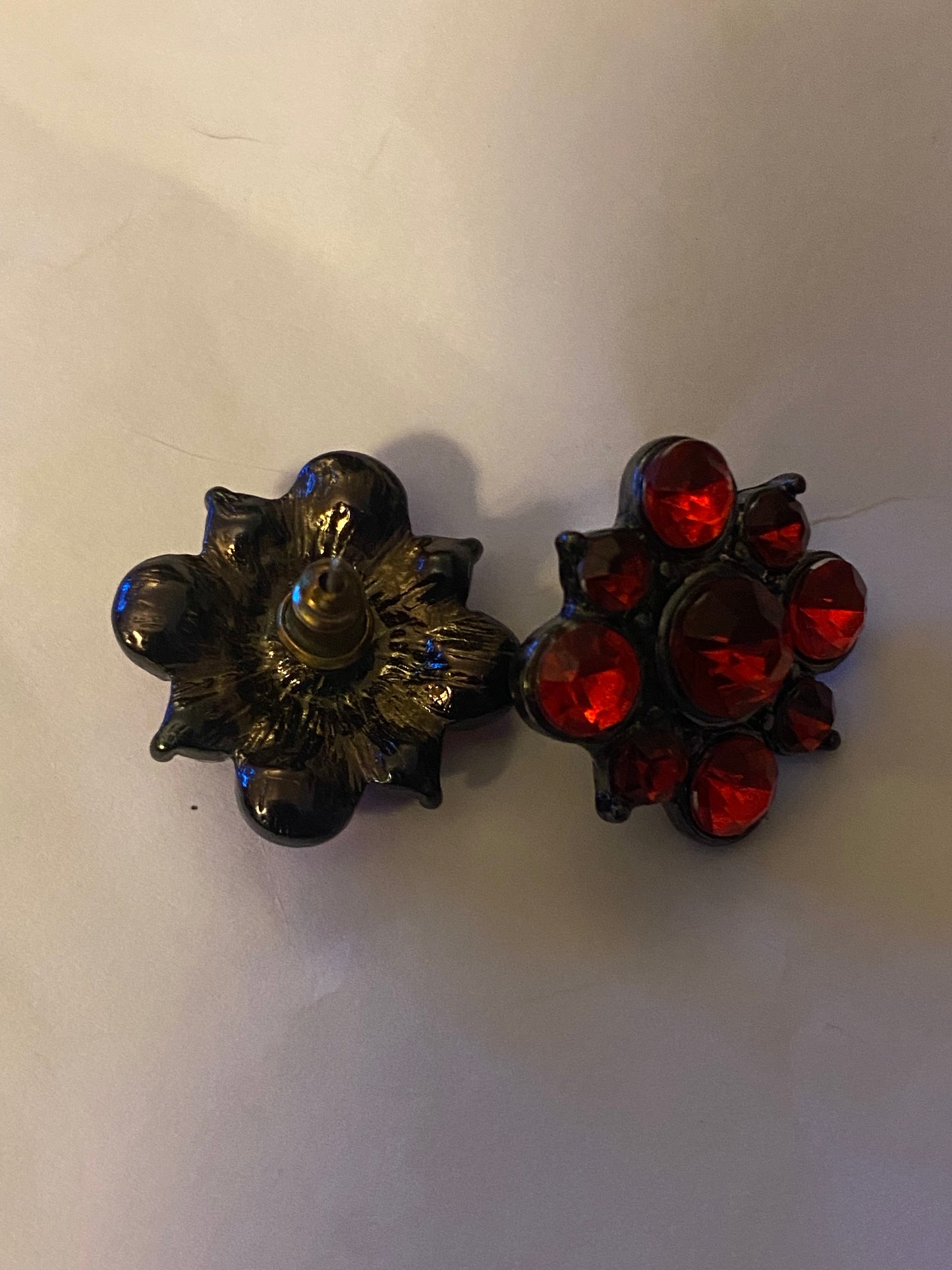 Red Metal & Glass Post Earrings