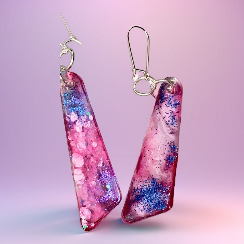 Silver-Plated Wired, Handmade Resin Earrings