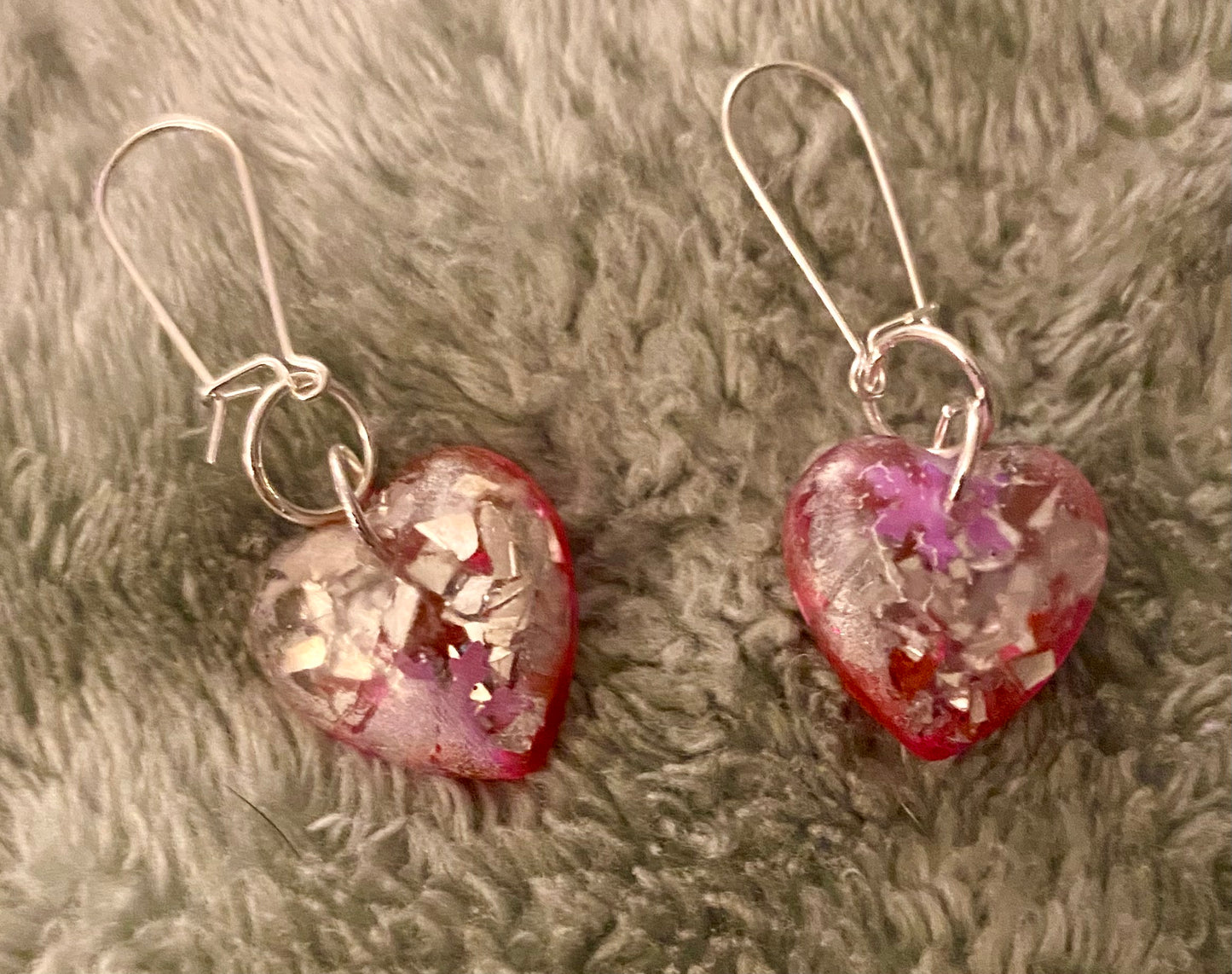 Handmade Resin Heart Wire Earrings w/Silver Plated Wires & Findings