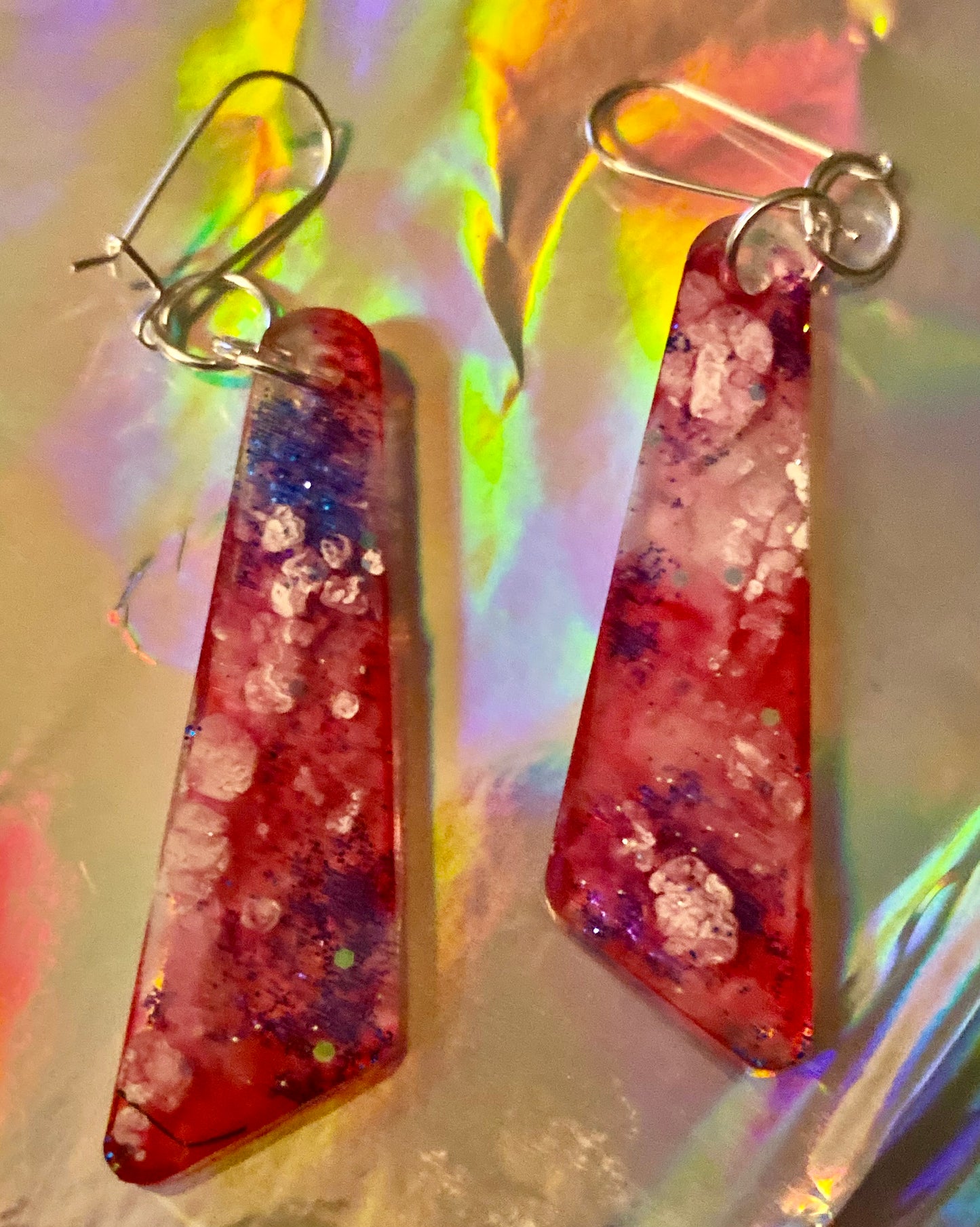 Silver-Plated Wired, Handmade Resin Earrings