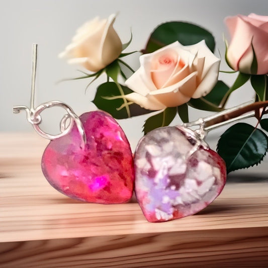 Handmade Resin Heart Wire Earrings w/Silver Plated Wires & Findings