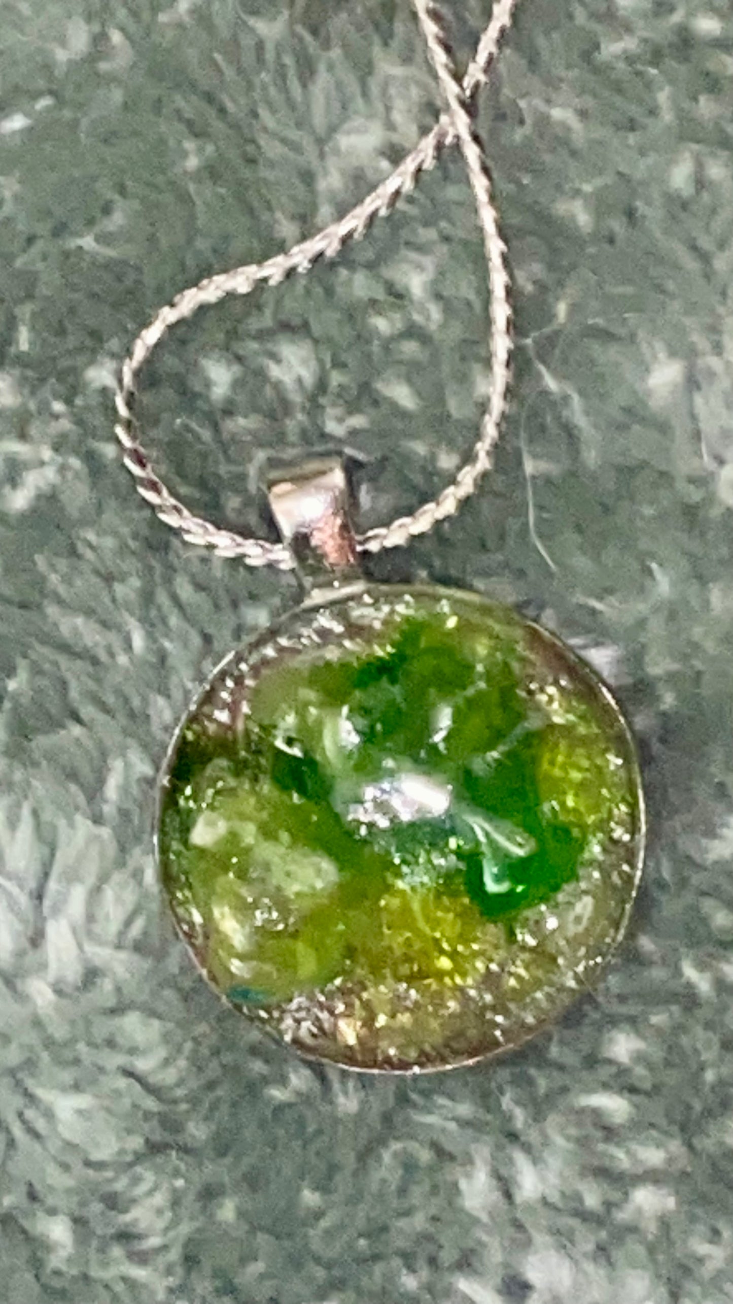 ‘Green Jolly Rancher’ Resin Pendant with Silver Plated Chain