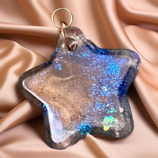 Bronze & Glittery Blue Star Pendant w/22K Gold Plated Chain ⭐️
