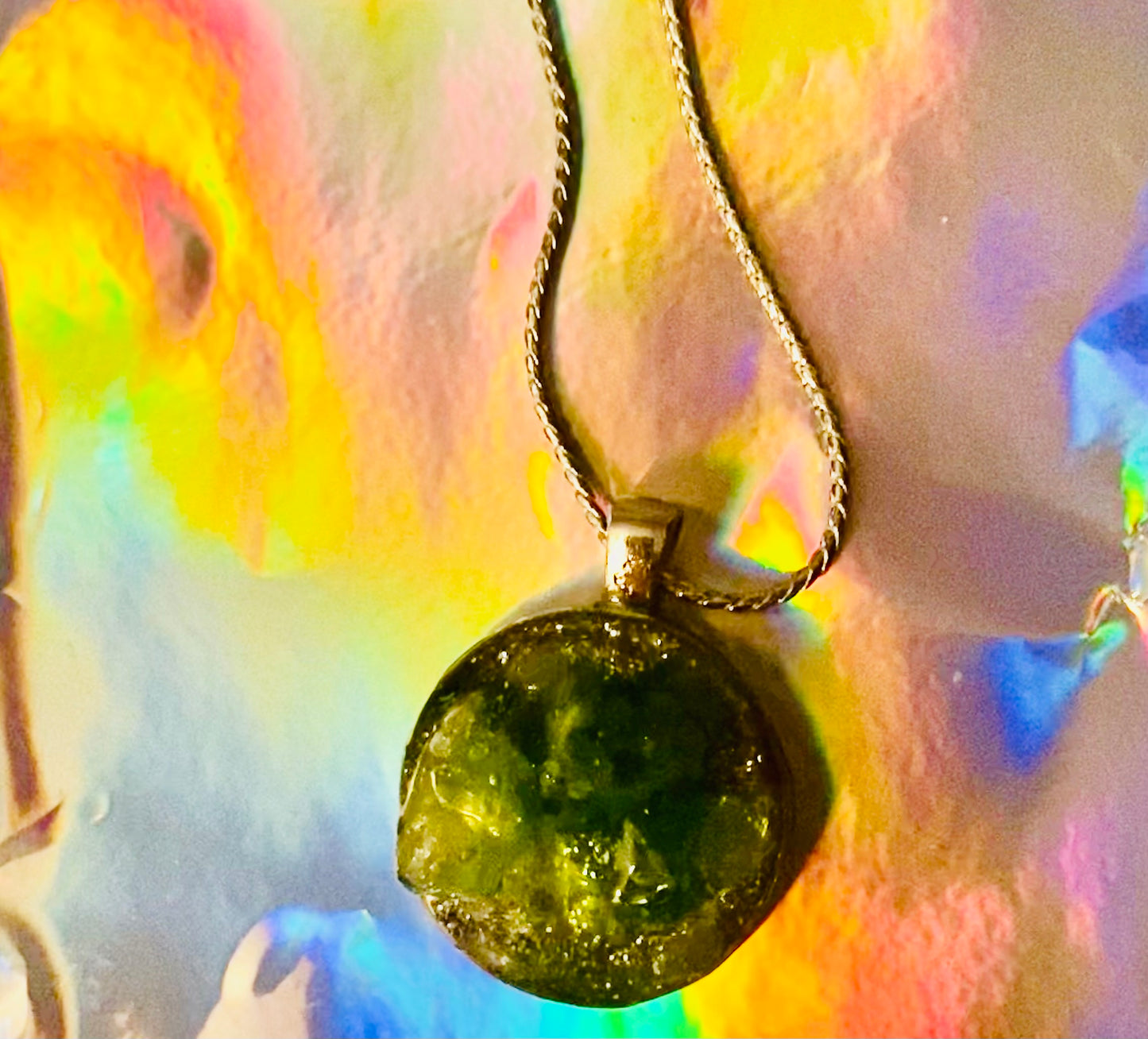 ‘Green Jolly Rancher’ Resin Pendant with Silver Plated Chain