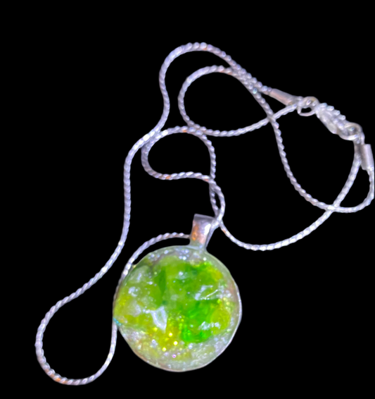 ‘Green Jolly Rancher’ Resin Pendant with Silver Plated Chain