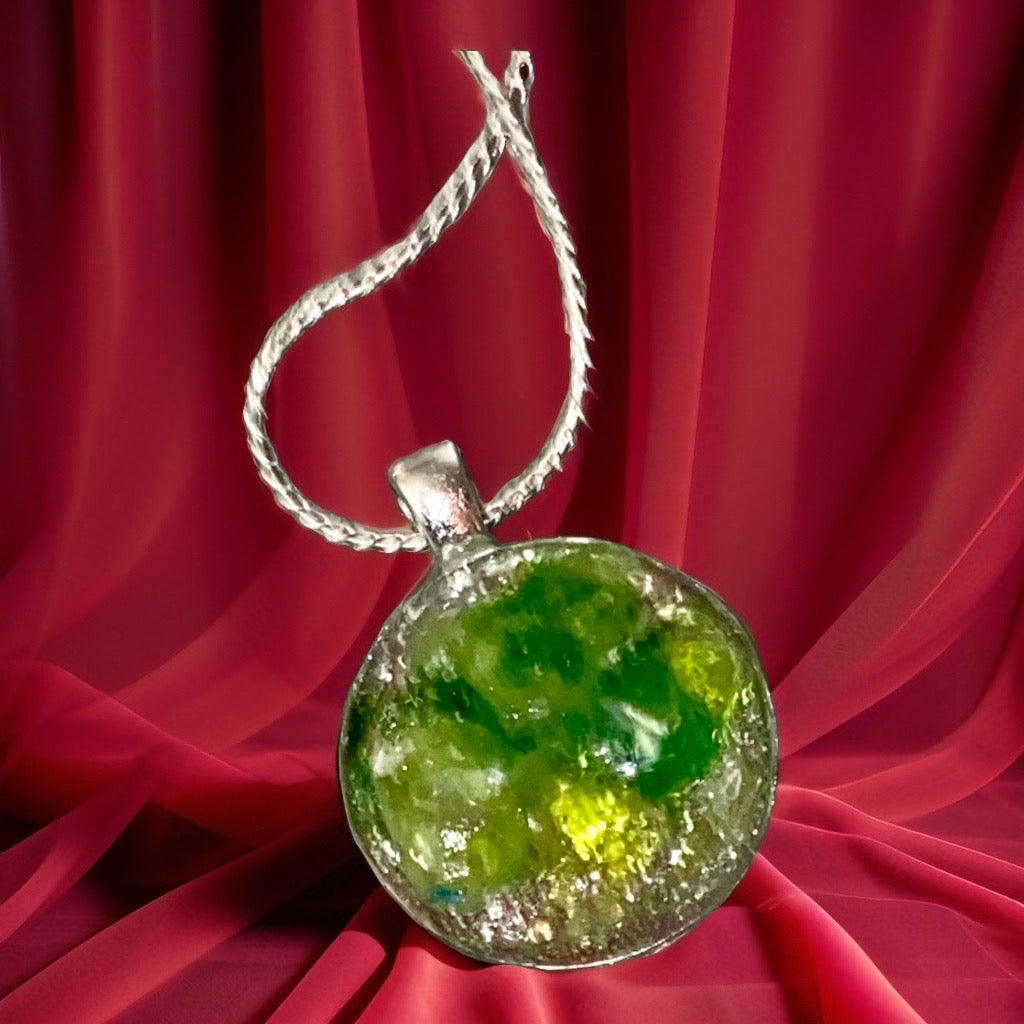 ‘Green Jolly Rancher’ Resin Pendant with Silver Plated Chain