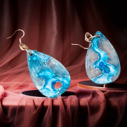 Funky Resin Earrings Bluish-Silver