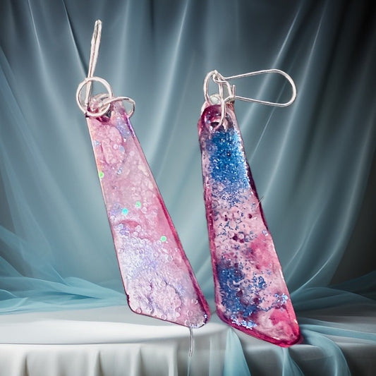 Silver-Plated Wired, Handmade Resin Earrings