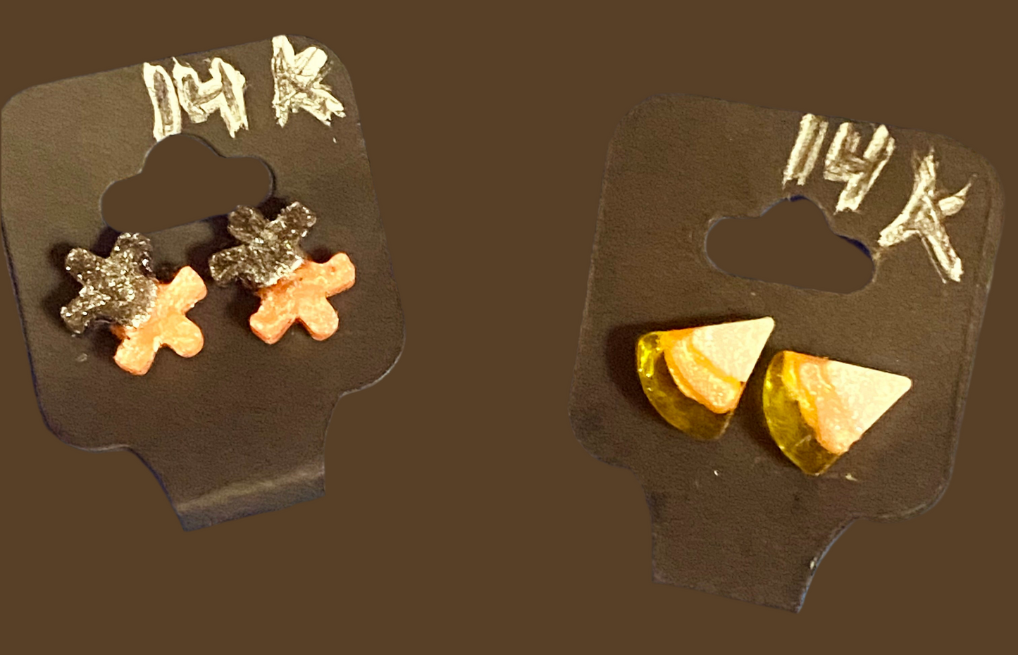 Resin Earrings w/14k Gold Plated Posts (Halloween Colors)