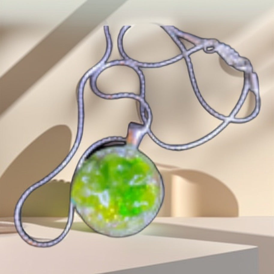‘Green Jolly Rancher’ Resin Pendant with Silver Plated Chain