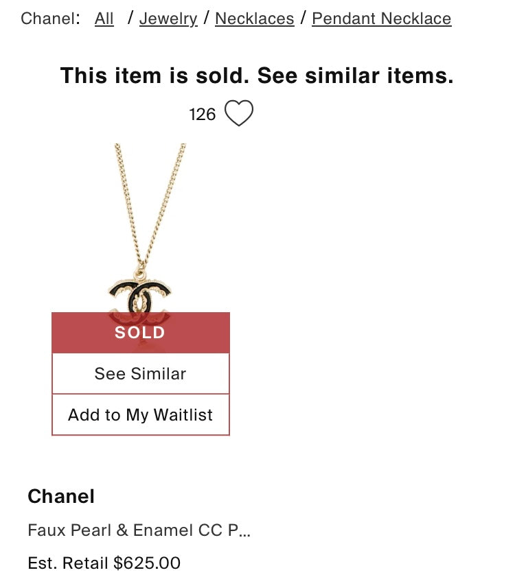 Authentic Chanel Pearl Logo Wave Black & Gold Necklace