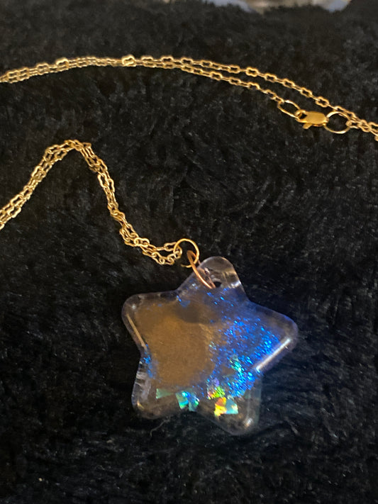 Bronze & Glittery Blue Star Pendant w/22K Gold Plated Chain ⭐️