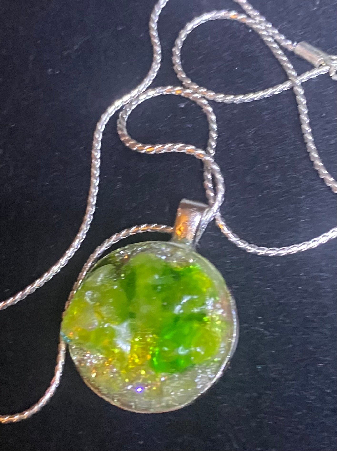 ‘Green Jolly Rancher’ Resin Pendant with Silver Plated Chain