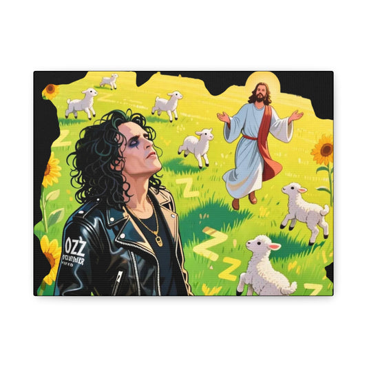 Canvas Wall Art with Vibrant Jesus and Sheep Design,