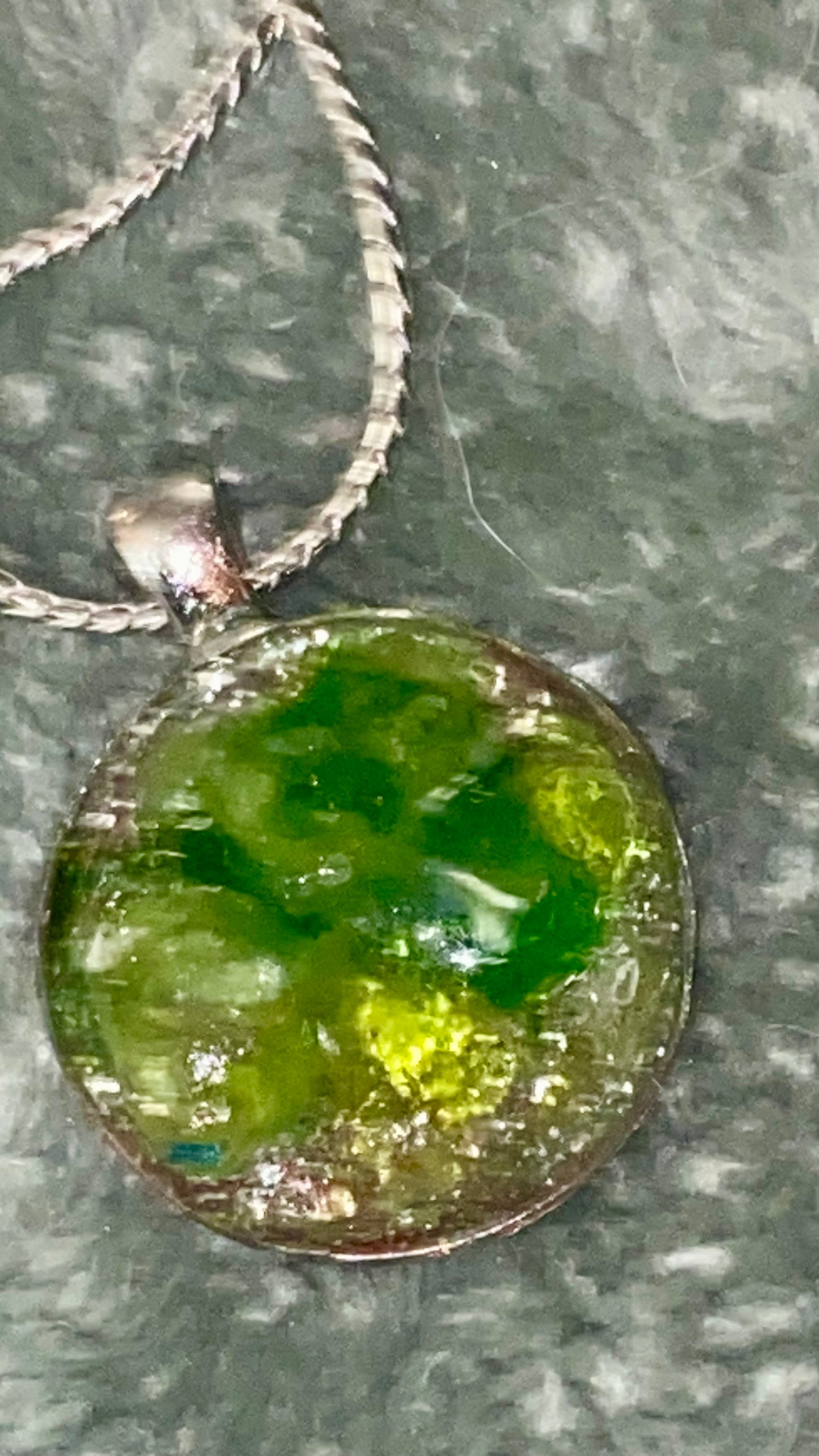 ‘Green Jolly Rancher’ Resin Pendant with Silver Plated Chain