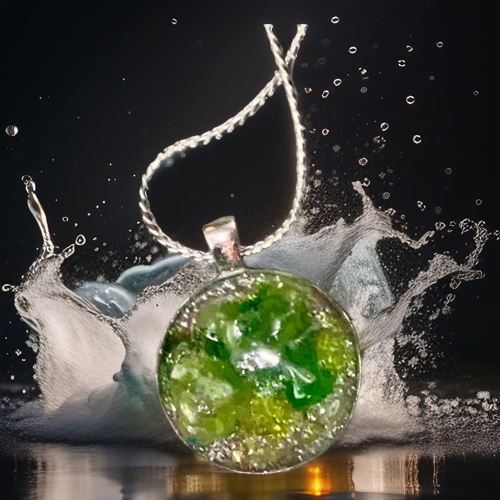 ‘Green Jolly Rancher’ Resin Pendant with Silver Plated Chain