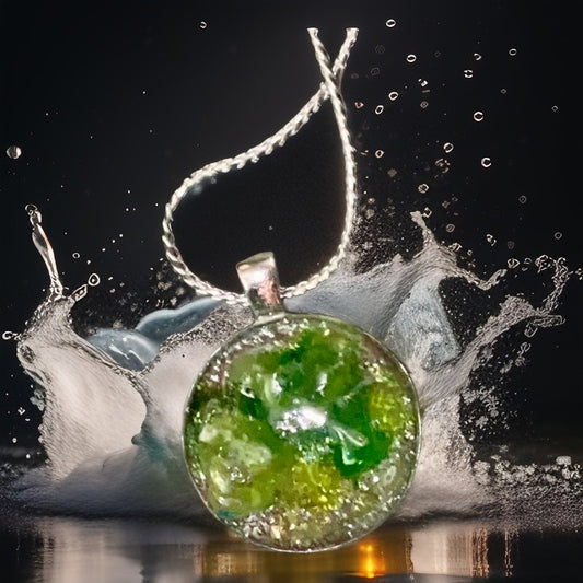 ‘Green Jolly Rancher’ Resin Pendant with Silver Plated Chain