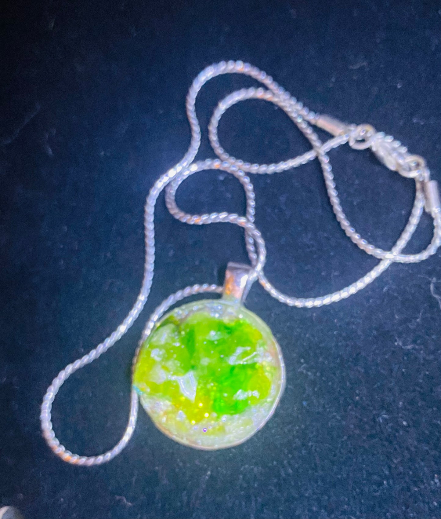 ‘Green Jolly Rancher’ Resin Pendant with Silver Plated Chain