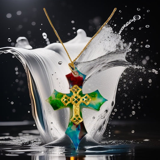 Handmade Resin Cross Necklace w/Gold inlay & chain