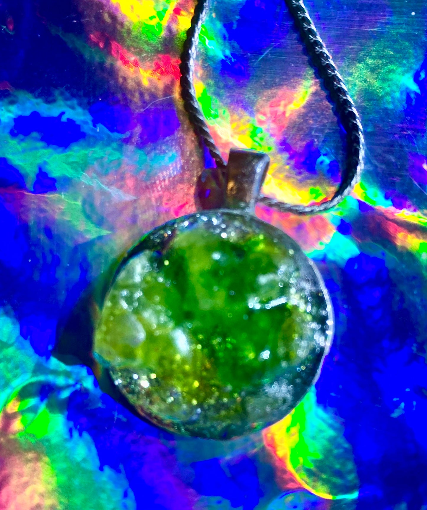 ‘Green Jolly Rancher’ Resin Pendant with Silver Plated Chain