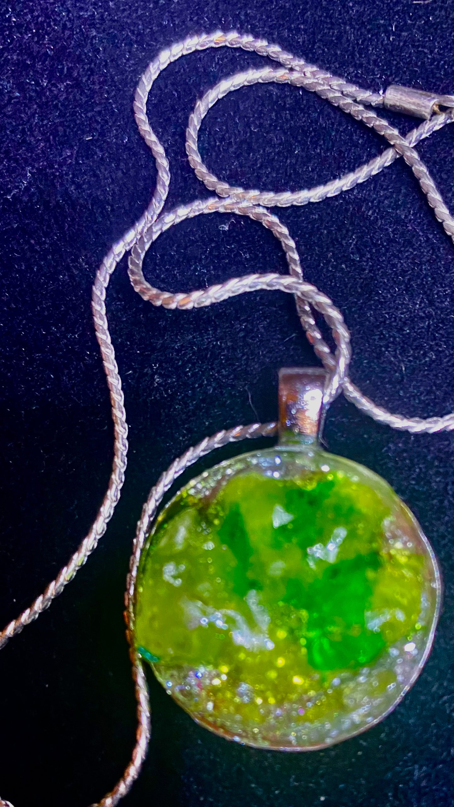 ‘Green Jolly Rancher’ Resin Pendant with Silver Plated Chain