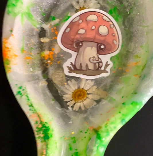 Resin, Mushroom & Dried Flowers Stove Utensil Tray